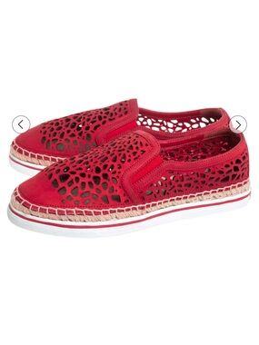 Jimmy Choo Red Laser-Cut Slip-On Espadrilles
